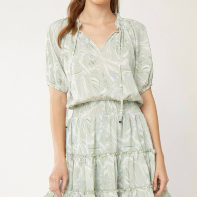 Entro Printed Puff Sleeve Tiered Dress In Seafoam In Green