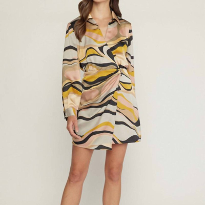 Entro Swirl Print V-neck Wrap Style Mini Dress In Grey Blush In Multi