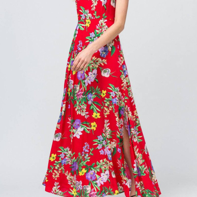 Entro Floral Print Maxi Dress In Red