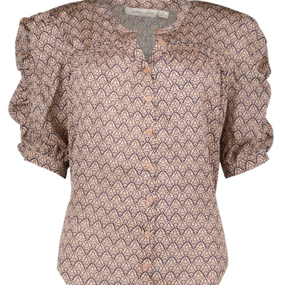 Bishop + Young Bohemian Rhapsody Rachel Ruched Sleeve Blouse In Rhapsody Print In Brown