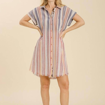 Umgee Bleached Stripe Collared Dress In Pink