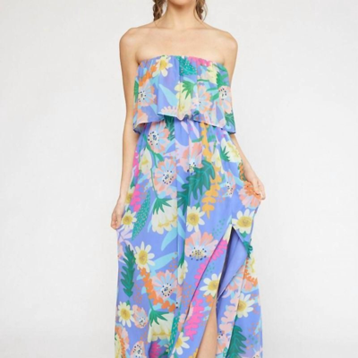Entro Away We Go Patterned Maxi Dress In Blue