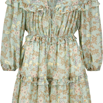 Bishop + Young Floral Print Mini Dress In Mint In Green