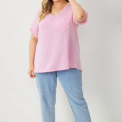 Entro V Neck Relaxed Fit Knit Top In Pink