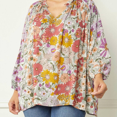 Entro Natural Floral Print Blouse In Multi