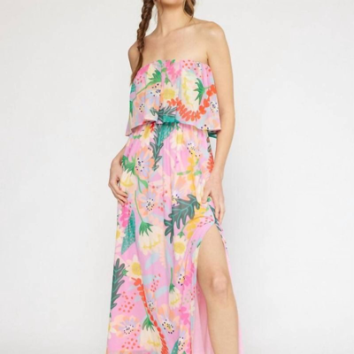 Entro Away We Go Patterned Maxi Dress In Pink Floral In Multi