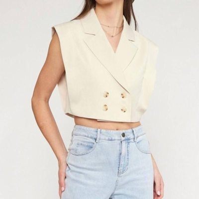 Entro Double Breasted Cropped Vest In Natural In White