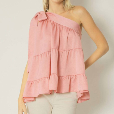 Entro Satin One Shoulder Top In Blush In Pink