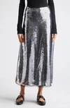 Molly Goddard Lyra Sequined Tulle Midi Skirt In Silver Black