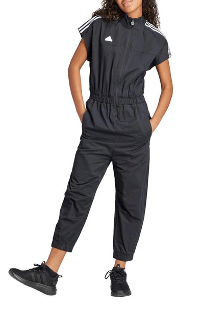 Adidas Originals Zip-up Cotton Twill Jumpsuit In Black