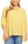 Karen Kane Asymmetric Hem Button-up Top In Yellow