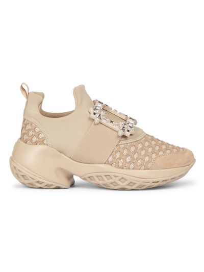 Roger Vivier Viv Run Strass Buckle Chunky Sneakers In Beige