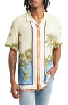 TOPMAN BORDER PALM PRINT SHORT SLEEVE BUTTON-UP SHIRT