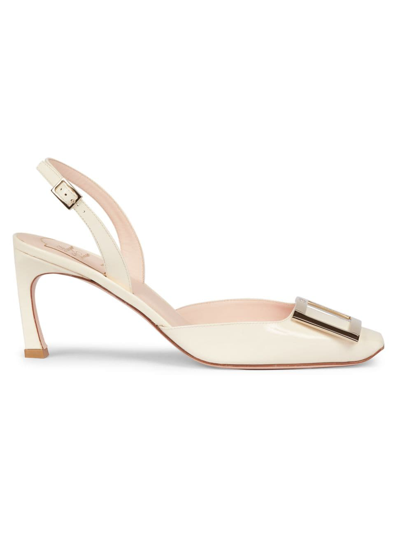 Roger Vivier Slingback Buckle Leather Pumps In Off White