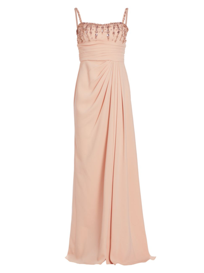 Zuhair Murad Women's Draped Beaded Column Gown In Cream Tan