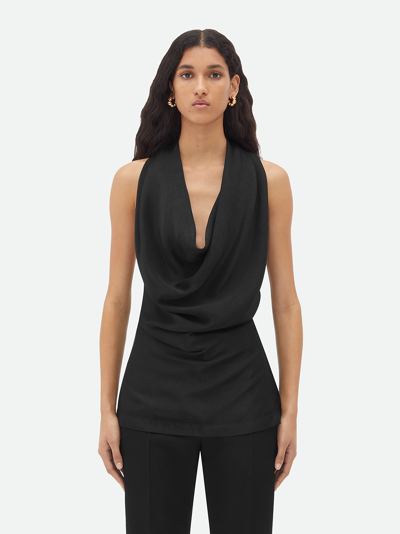 Bottega Veneta Top Drappeggiato In Viscosa Fluida In Black