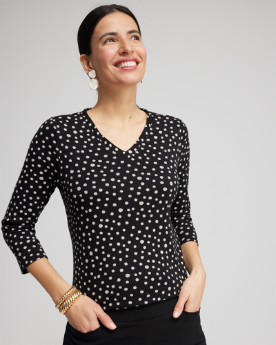 Chico's Polka Dot Everyday 3/4 Sleeve Tee In Black Size Xl |