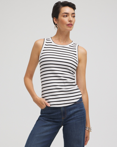 Chico's Stripe Ribbed High Neck Tank Top In Black Size Xxl |