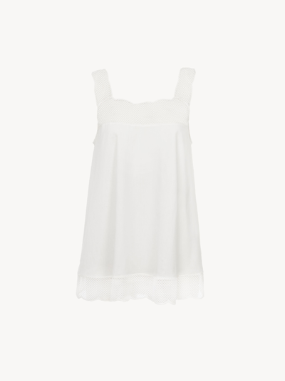 Chloé Guipure-detail Tank Top White Size 10 100% Cotton In Blanc