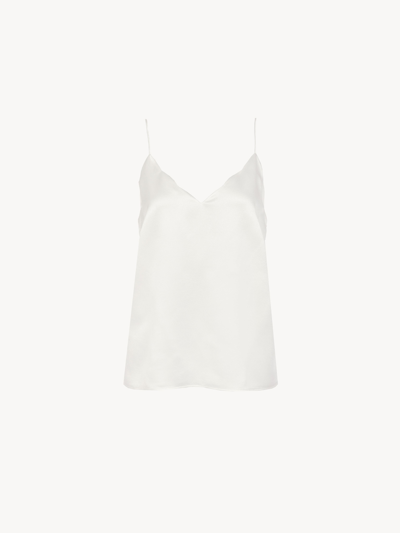 Chloé X Atelier Jolie Scalloped V-neck Silk Cami Top In White