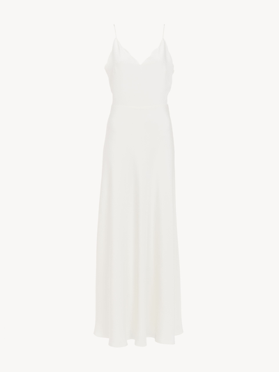 Chloé Sleeveless Long Flared Dress White Size 6 100% Silk In Blanc