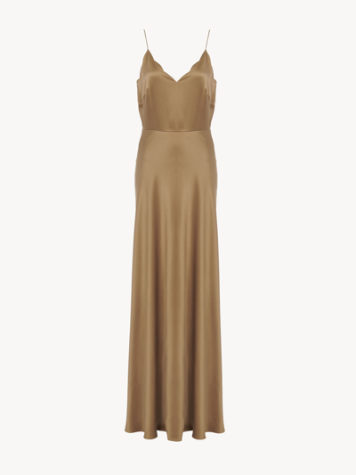 Chloé X Atelier Jolie V-neck Sleeveless Silk Maxi Slip Dress In Gold