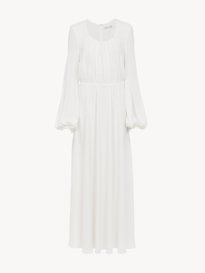 Chloé Scoop-neck Long Flared Dress White Size 8 100% Silk In Blanc