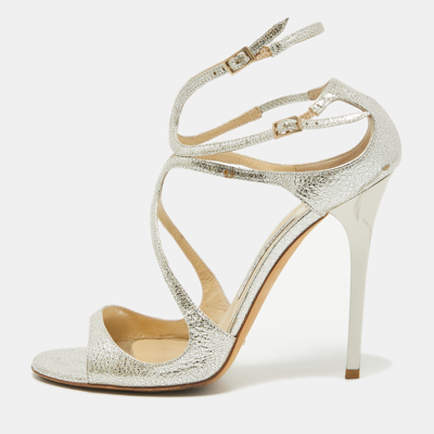 Pre-owned Jimmy Choo Silver Textured Leather Lance Sandals Size 40