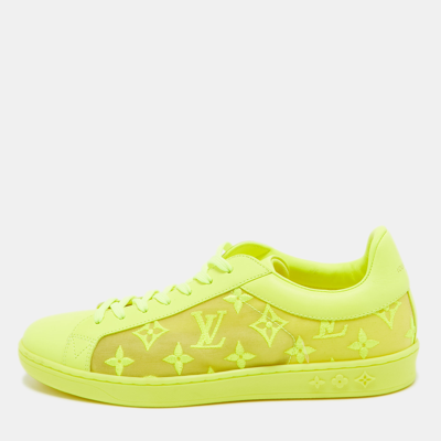 Pre-owned Louis Vuitton Neon Yellow Leather And Monogram Embroidered Mesh Luxembourg Trainers Size 40