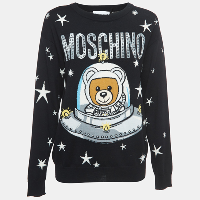 Pre-owned Moschino Couture Black Space Teddy Bear Wool Sweater Xs
