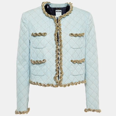 Pre-owned Moschino Blue Faded Denim Quilted Chain Detail Jacket M