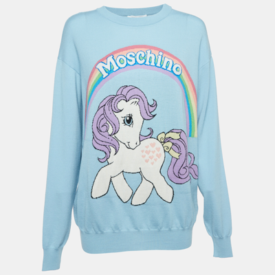 Pre-owned Moschino Couture X My Little Pony Blue Logo Intarsia Knit Jumper M