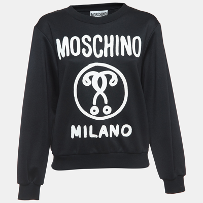 Pre-owned Moschino Couture Black Knit Chain Embellished Logo Print Sweatshirt M