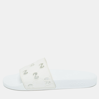 Pre-owned Gucci White Rubber Flat Slides Size 39