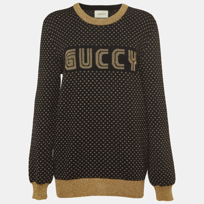 Pre-owned Gucci Black/metallic Guccy Logo Wool Sweater Xl