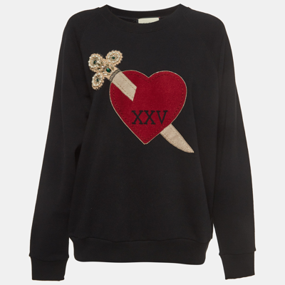 Pre-owned Gucci Black Cotton Dagger Heart Embroidered Sweatshirt S