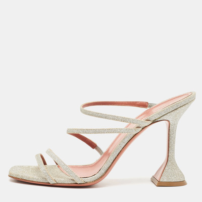 Pre-owned Amina Muaddi Silver Glitter Gilda Slide Sandals Size 40
