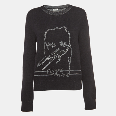 Pre-owned Saint Laurent Black/metallic Femme Fatale Wool Blend Jumper L