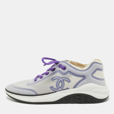 Pre-owned Chanel Purple/white Mesh Interlocking Cc Logo Sneakers Size 40.5