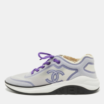 Pre-owned Chanel Purple/white Mesh Interlocking Cc Logo Trainers Size 40.5