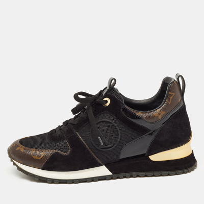 Pre-owned Louis Vuitton Brown/black Monogram Canvas And Suede Run Away Trainers Size 39
