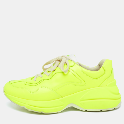 Pre-owned Gucci Neon Yellow Leather Rhyton Sneakers Size 39