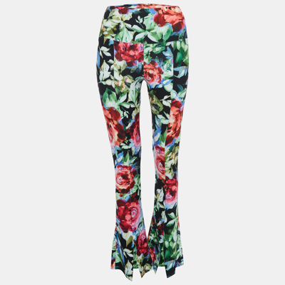 Pre-owned Norma Kamali Multicolor Floral Printed Jersey Bell Bottom Pants M