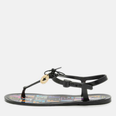 Pre-owned Fendi Black Jelly Sunny Thong Flat Sandals Size 40
