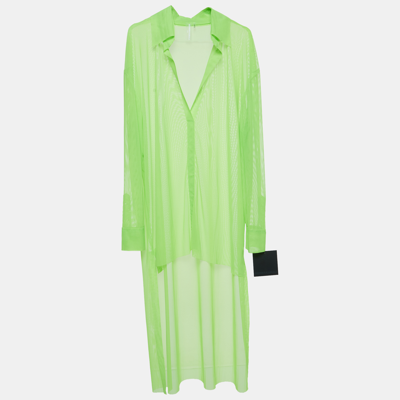 Pre-owned Norma Kamali Green Tulle Hi Low Sheer Oversized Shirt M