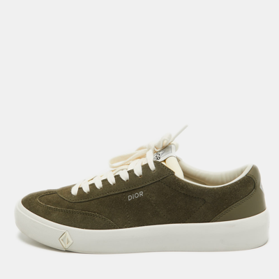 Pre-owned Dior Green Suede And Leather Low Top Trainers Size 42