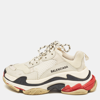 Pre-owned Balenciaga Multicolor Mesh And Nubuck Leather Triple S Low Top Trainers Size 37