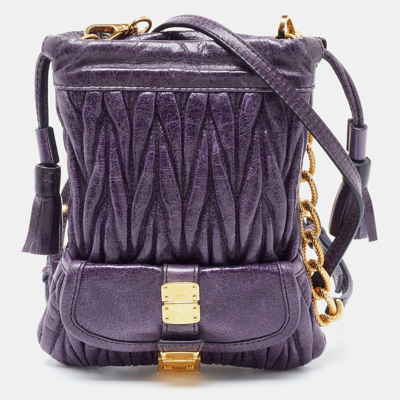 Pre-owned Miu Miu Purple Matelassé Leather Drawstring Crossbody Bag