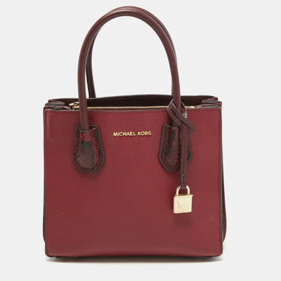 Pre-owned Michael Kors Red/burgundy Leather Small Mercer Tote