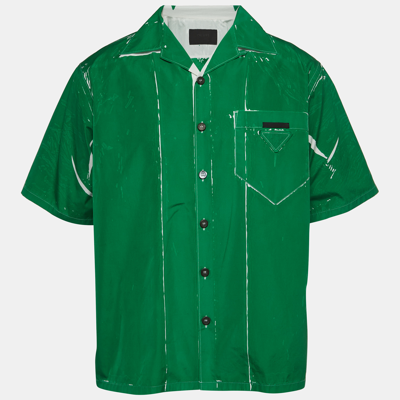 Pre-owned Prada Green Printed Cotton Bowling Shirt L